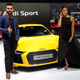Indian cricketer Virat Kohli and Bollywood star Alia Bhatt (right) at the launch of the Audi R8 V10 plus.